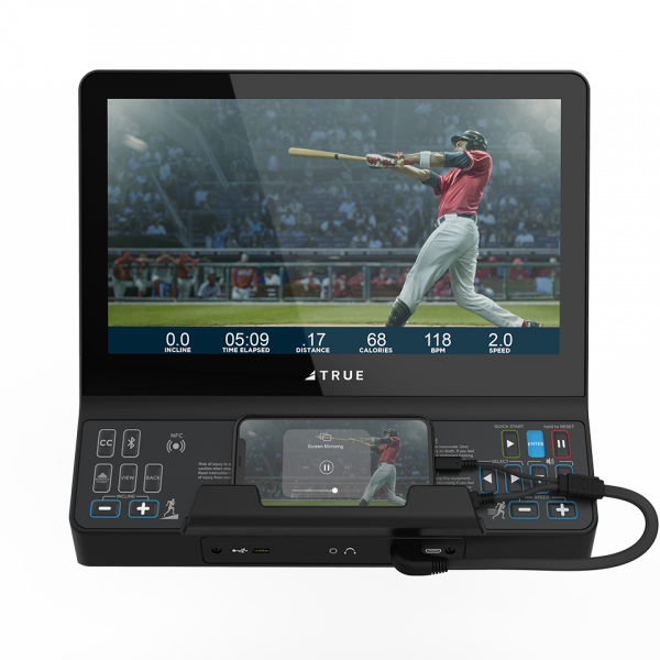 A true monitor shows a baseball player swinging a bat